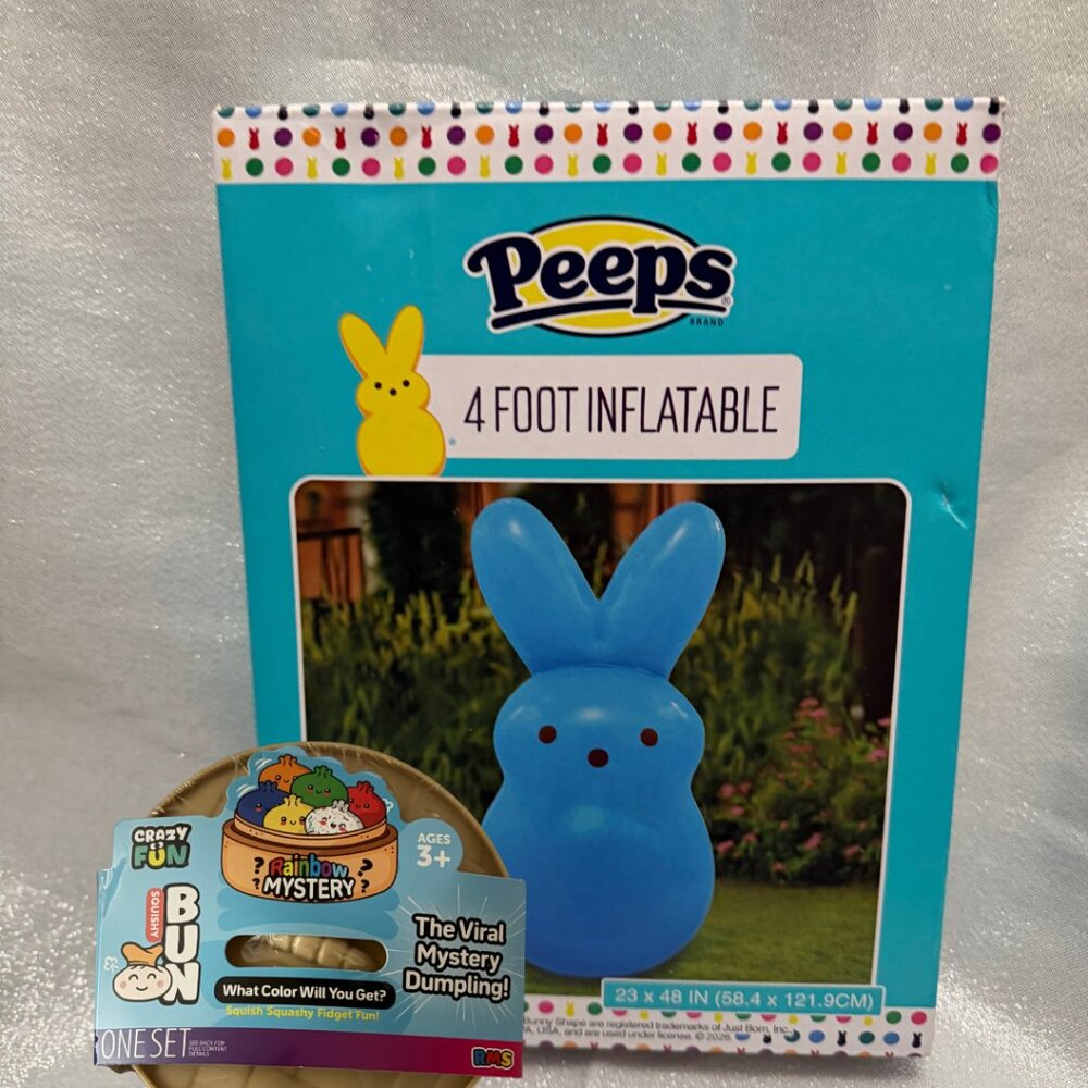4" Crazy Fun Dumpling & Peeps 4 Foot Inflatable Blue Easter Bunny Combo
